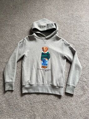 Ralph Lauren Gray Hoodie with Polo Bear Graphic